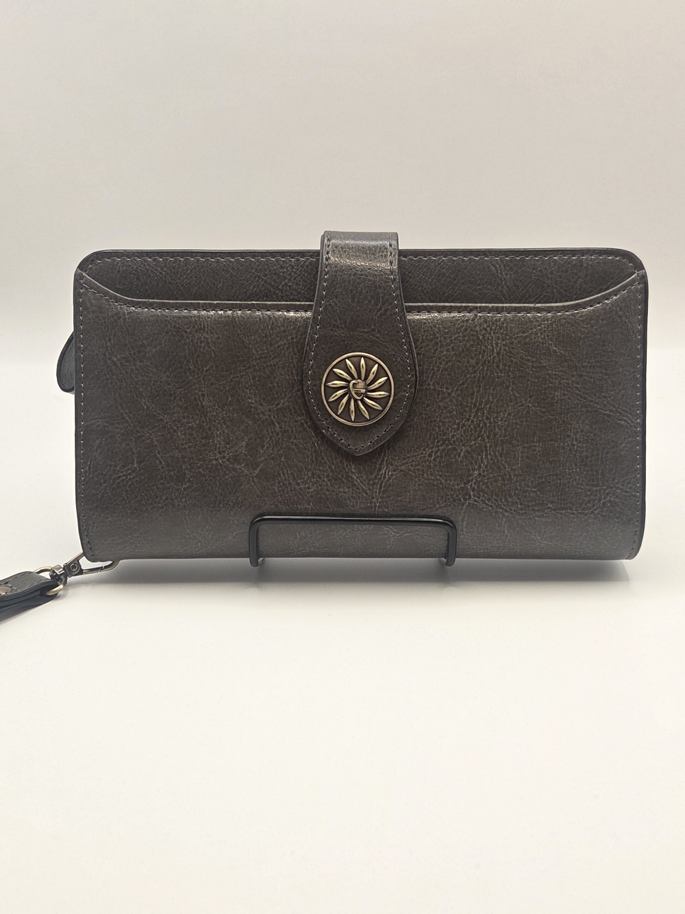 Travelambo Women's Wallet RFID Blocking Large CapaBrown Floral Button Tab Wallet